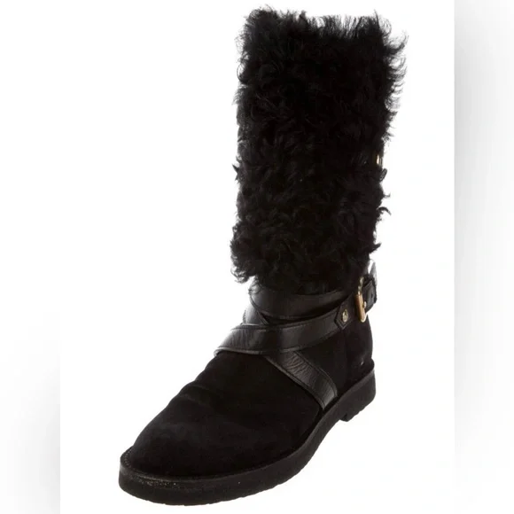 Louis Vuitton women shearling suede boots black - Picture 2 of 11